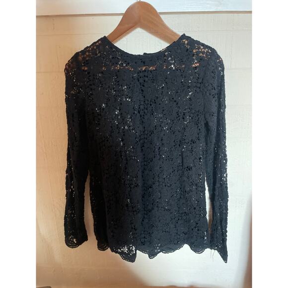 FREE PEOPLE Crochet Knit Top Size XS Back Button Cardigan ROMANTIC Black - Picture 2 of 5